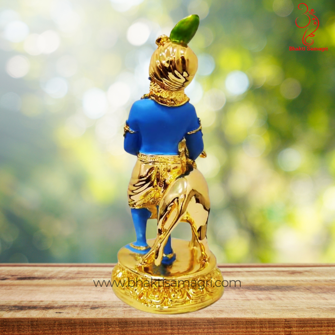 Gold-Plated Krishna Ji with Calf - Bhakti Samagri