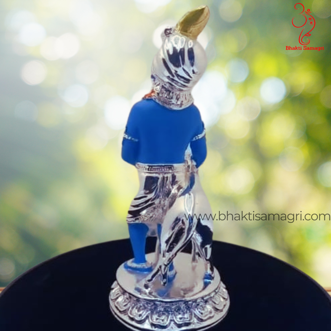 Silver-Plated Krishna Ji with Calf - Bhakti Samagri