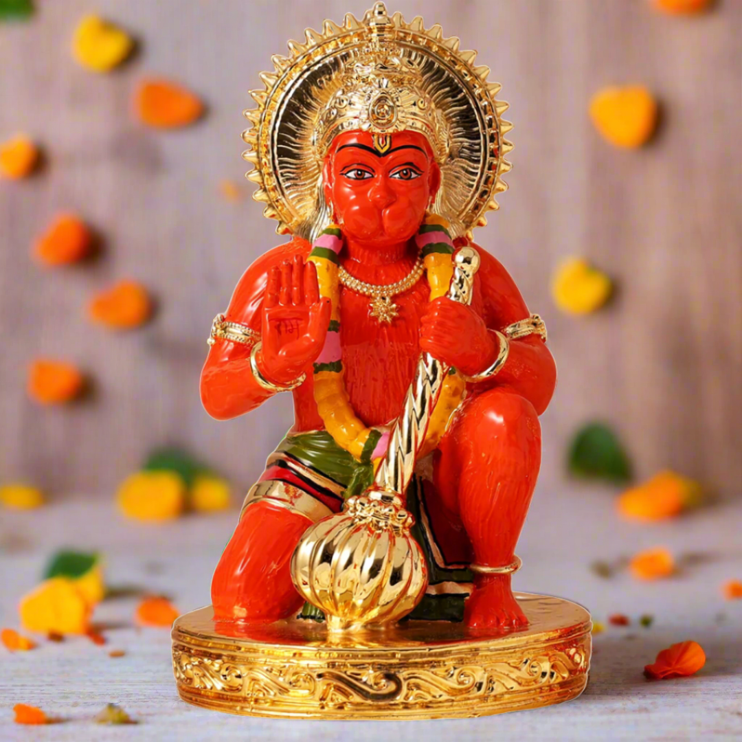 Gold Plated Sinduri Hanuman Ji Murti - Bhakti Samagri