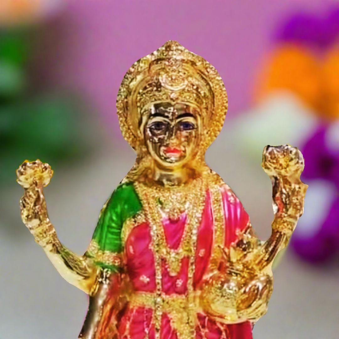 Gold Plated Standing Lakshmi Ji Murti - Bhakti Samagri