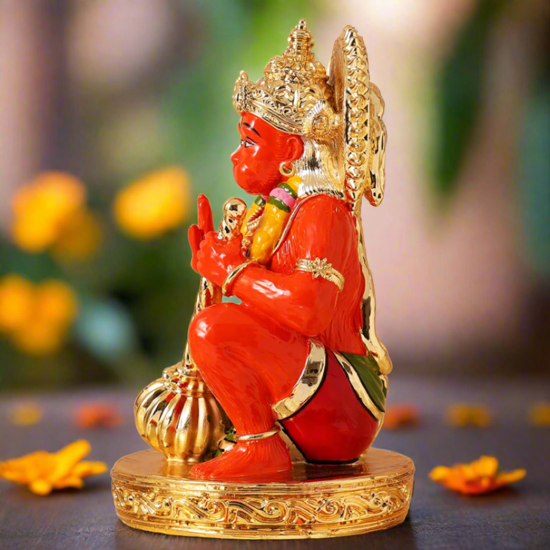 Gold Plated Sinduri Hanuman Ji Murti - Bhakti Samagri