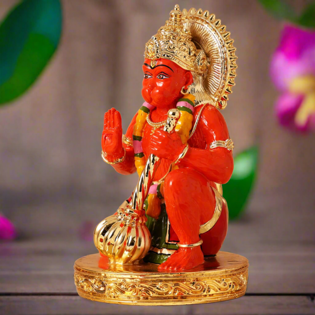Gold Plated Sinduri Hanuman Ji Murti - Bhakti Samagri