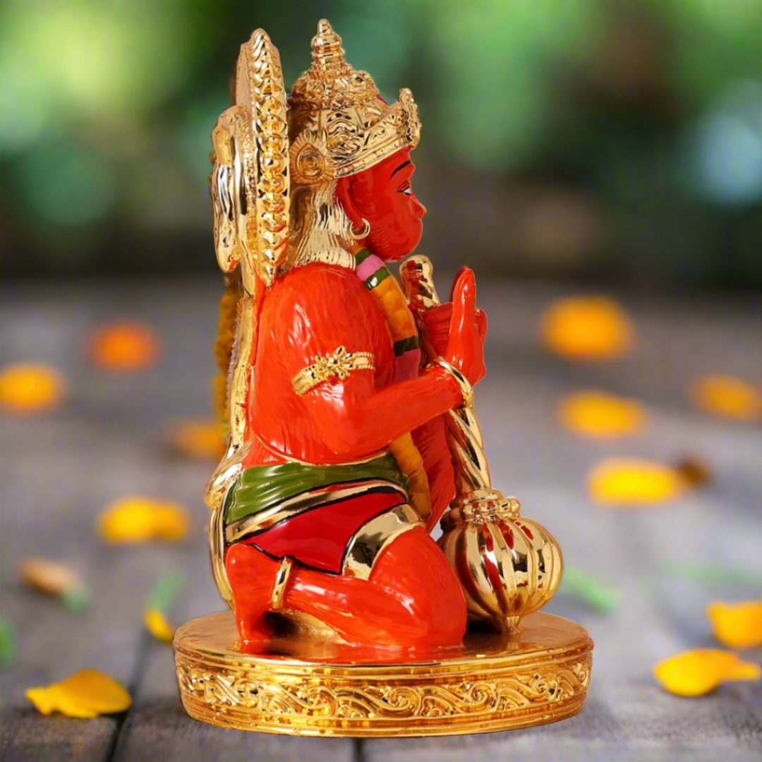 Gold Plated Sinduri Hanuman Ji Murti - Bhakti Samagri