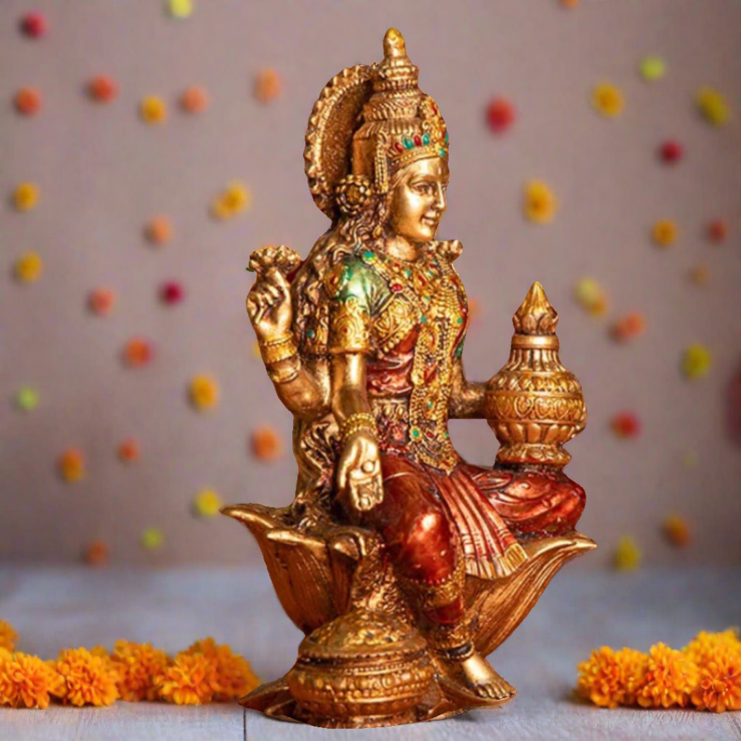 Lakshmi Ji Idol with Rustic/Antique Finish - Bhakti Samagri