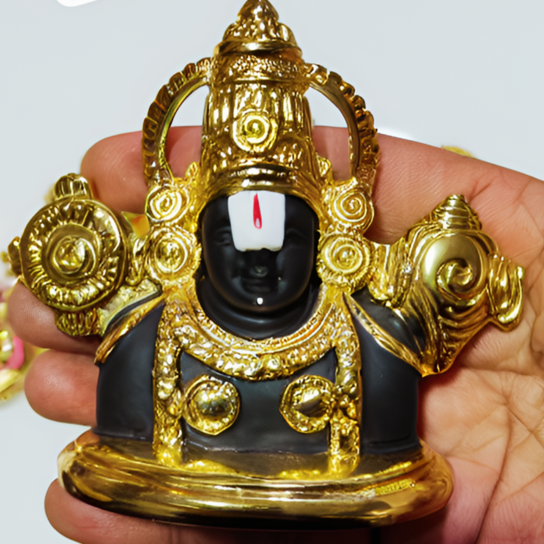 Gold Plated Tirupati Balaji | Shri Venkateshwara Swami Idol for Car Dashboard - Bhakti Samagri