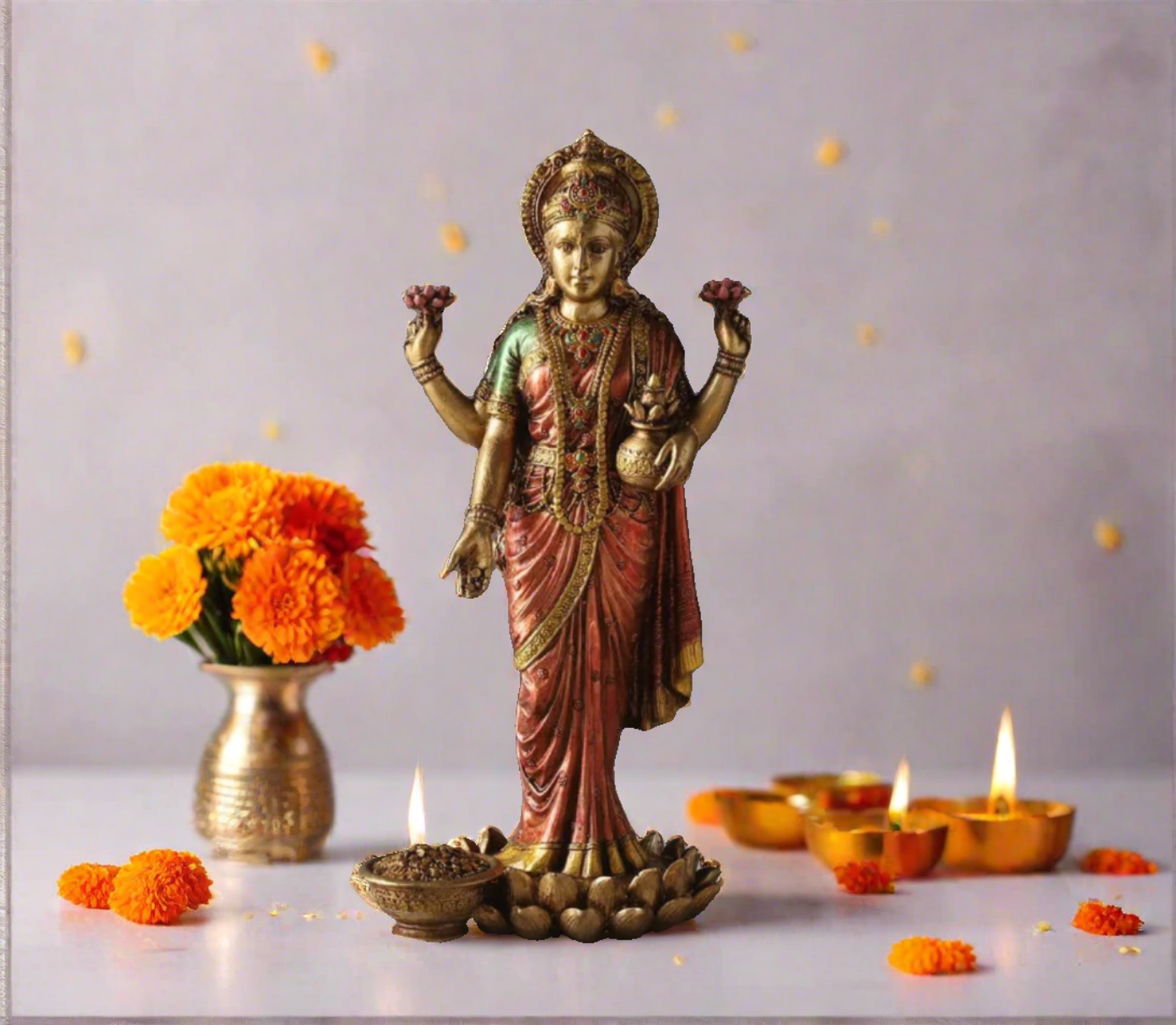 Lord Vishnu & Goddess Lakshmi Standing Idols in Antique/Copper Finish
