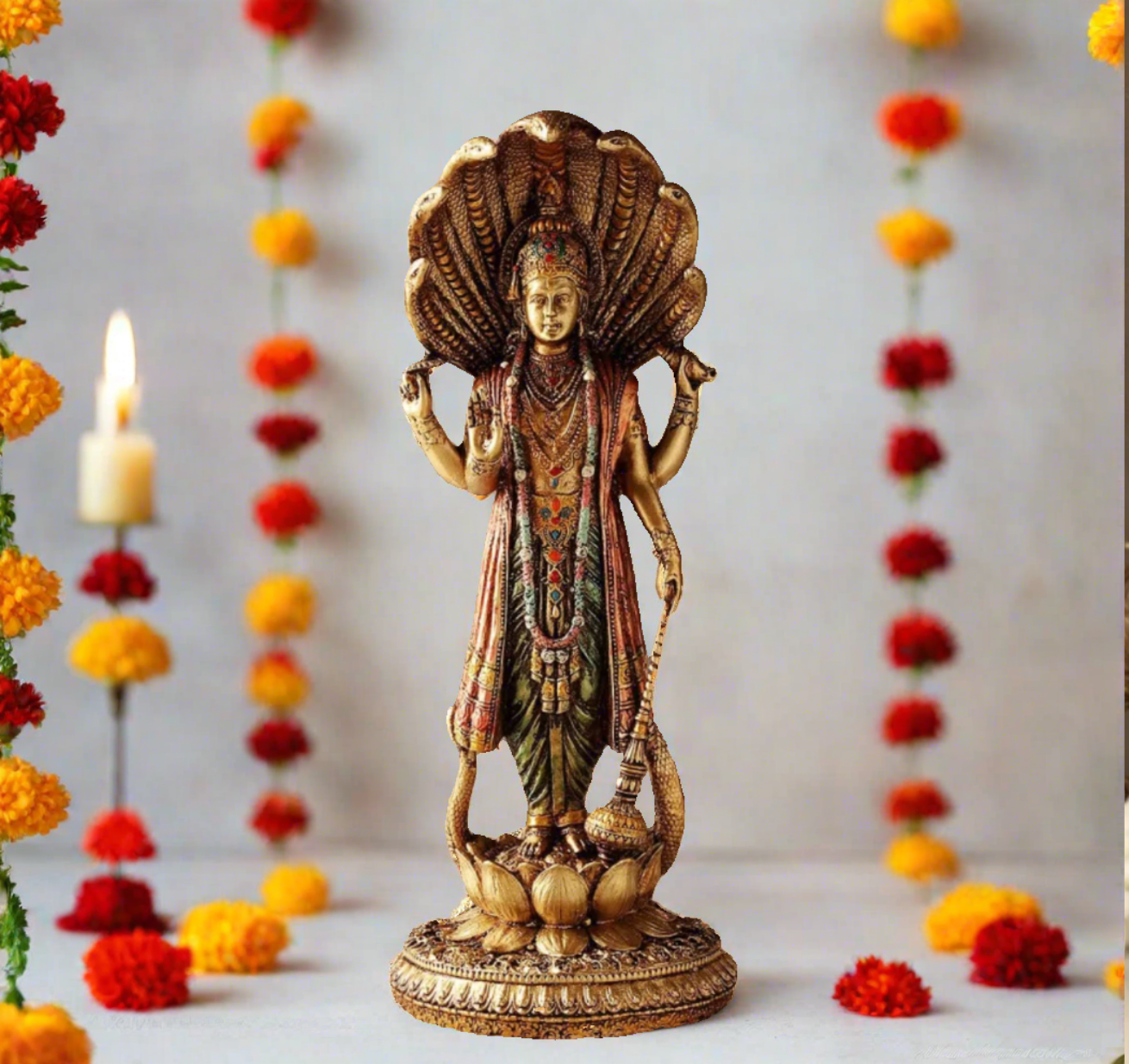 Lord Vishnu & Goddess Lakshmi Standing Idols in Antique/Copper Finish