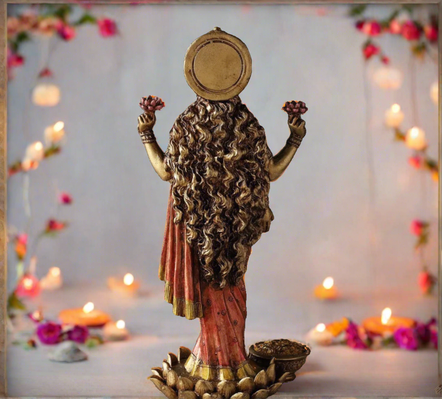 Lord Vishnu & Goddess Lakshmi Standing Idols in Antique/Copper Finish