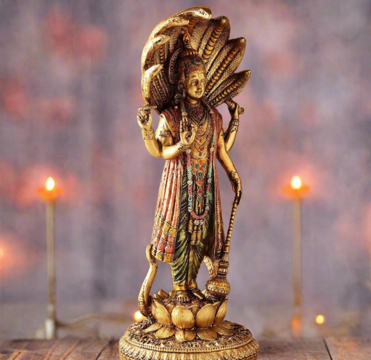 Lord Vishnu & Goddess Lakshmi Standing Idols in Antique/Copper Finish