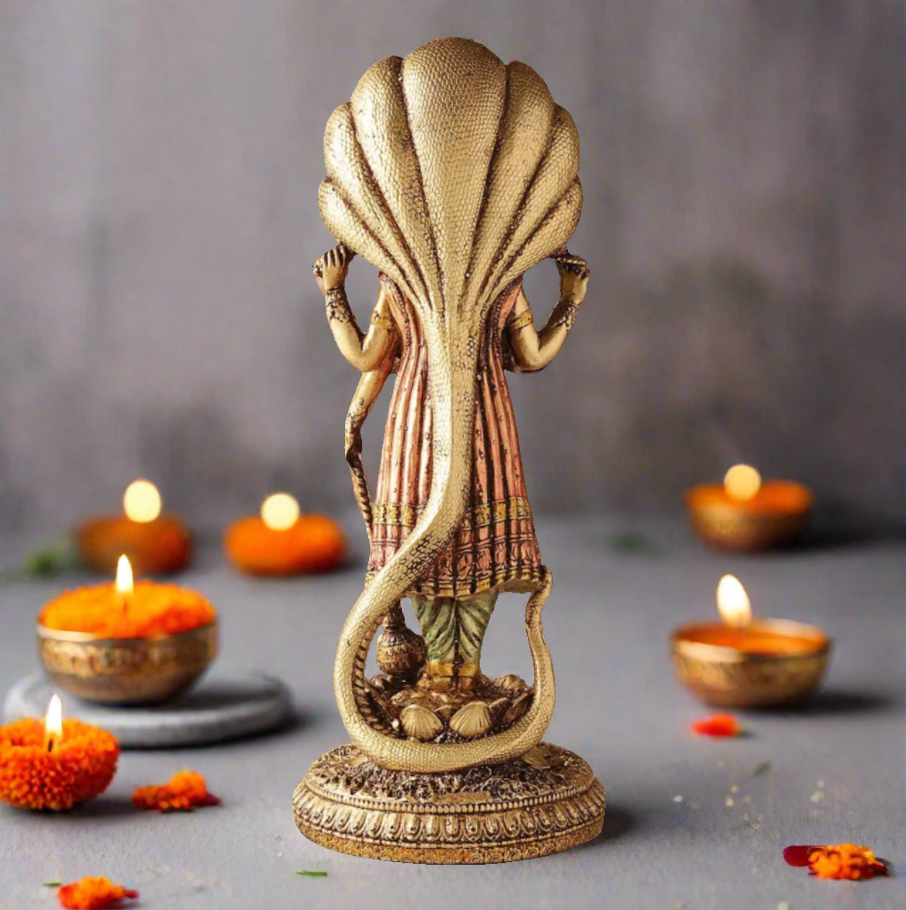 Lord Vishnu & Goddess Lakshmi Standing Idols in Antique/Copper Finish