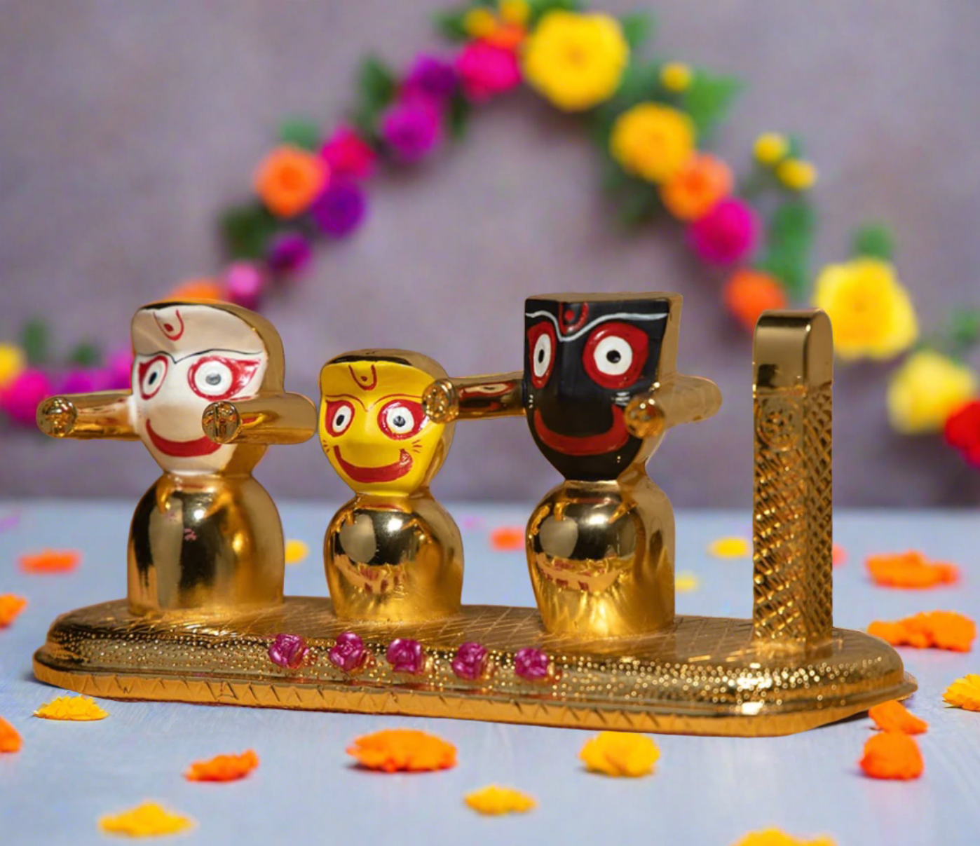 Gold plated Lord Jagannath, Subhadra, Balabhadra Murti set - Bhakti Samagri