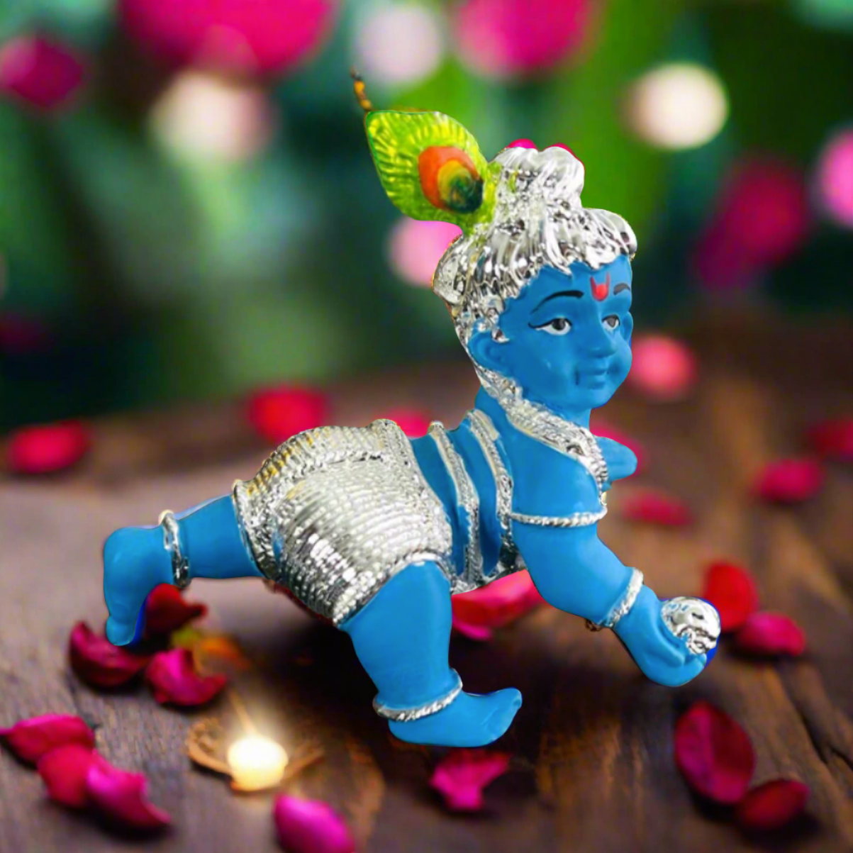 Silver Plated Crawling Cute Laddu Gopal Murti - Bhakti Samagri
