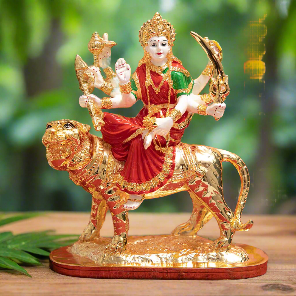 Gold Plated Maa Durga Murti | 9 Inch - Bhakti Samagri
