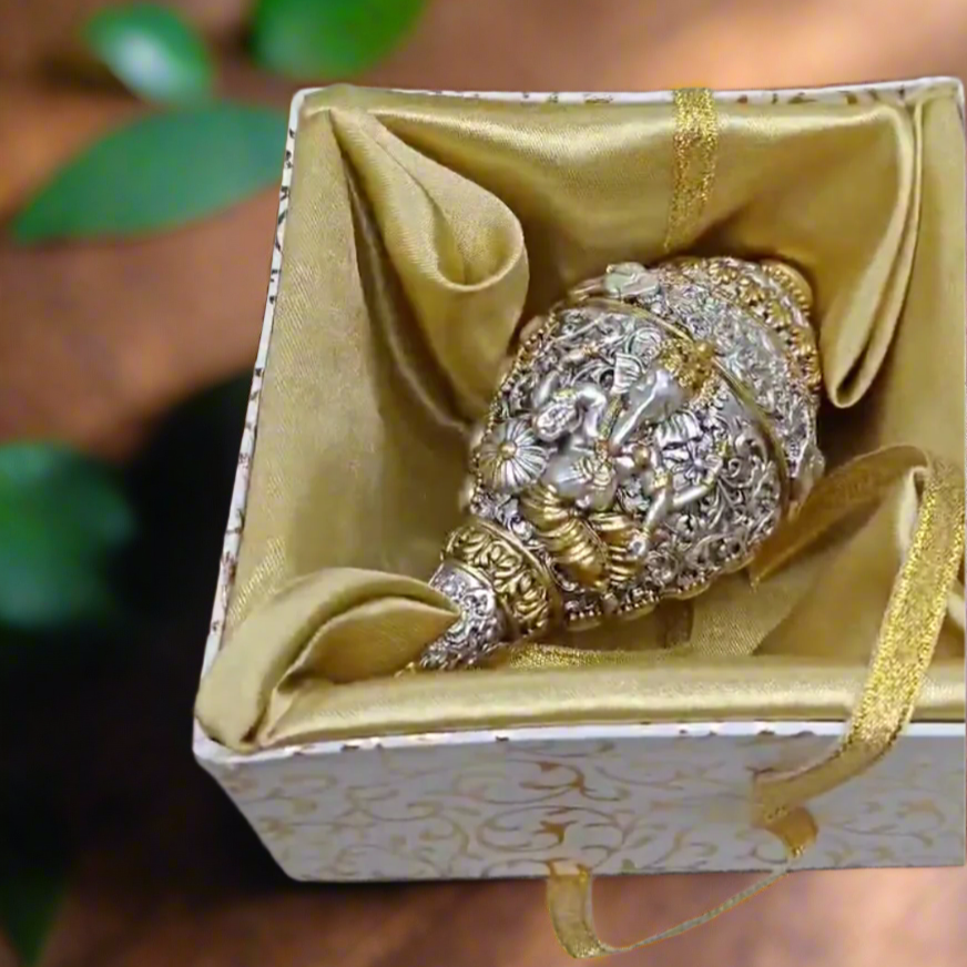 Gold and Silver Plated Ganesha Shankh - Bhakti Samagri