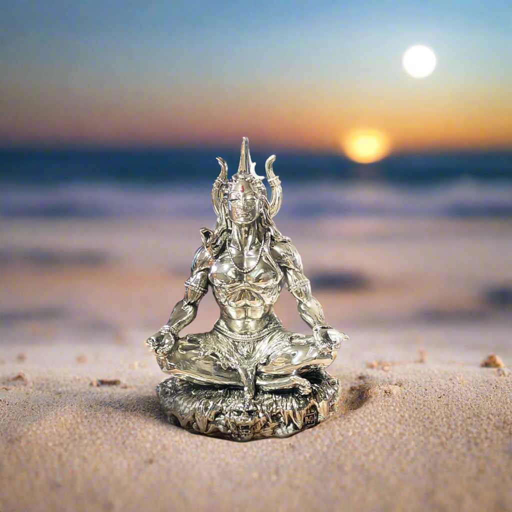 Silver Plated Adiyogi Idol - Bhakti Samagri