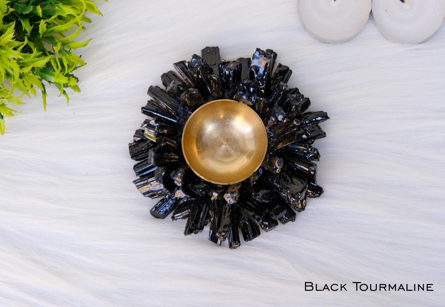 Black Tourmaline Cluster Tea Light Holder