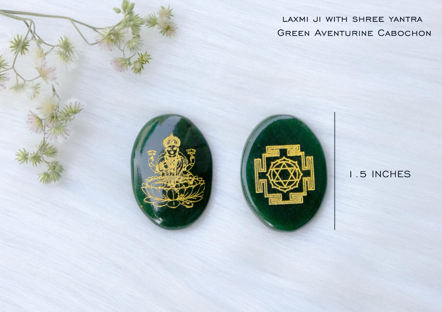 Green Aventurine Coin Engraved with Laxmi Maa & Shri Yantra