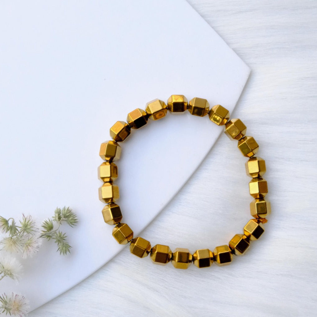 Hexagonal Golden Pyrite Bracelet with Golden Plating - Bhakti Samagri