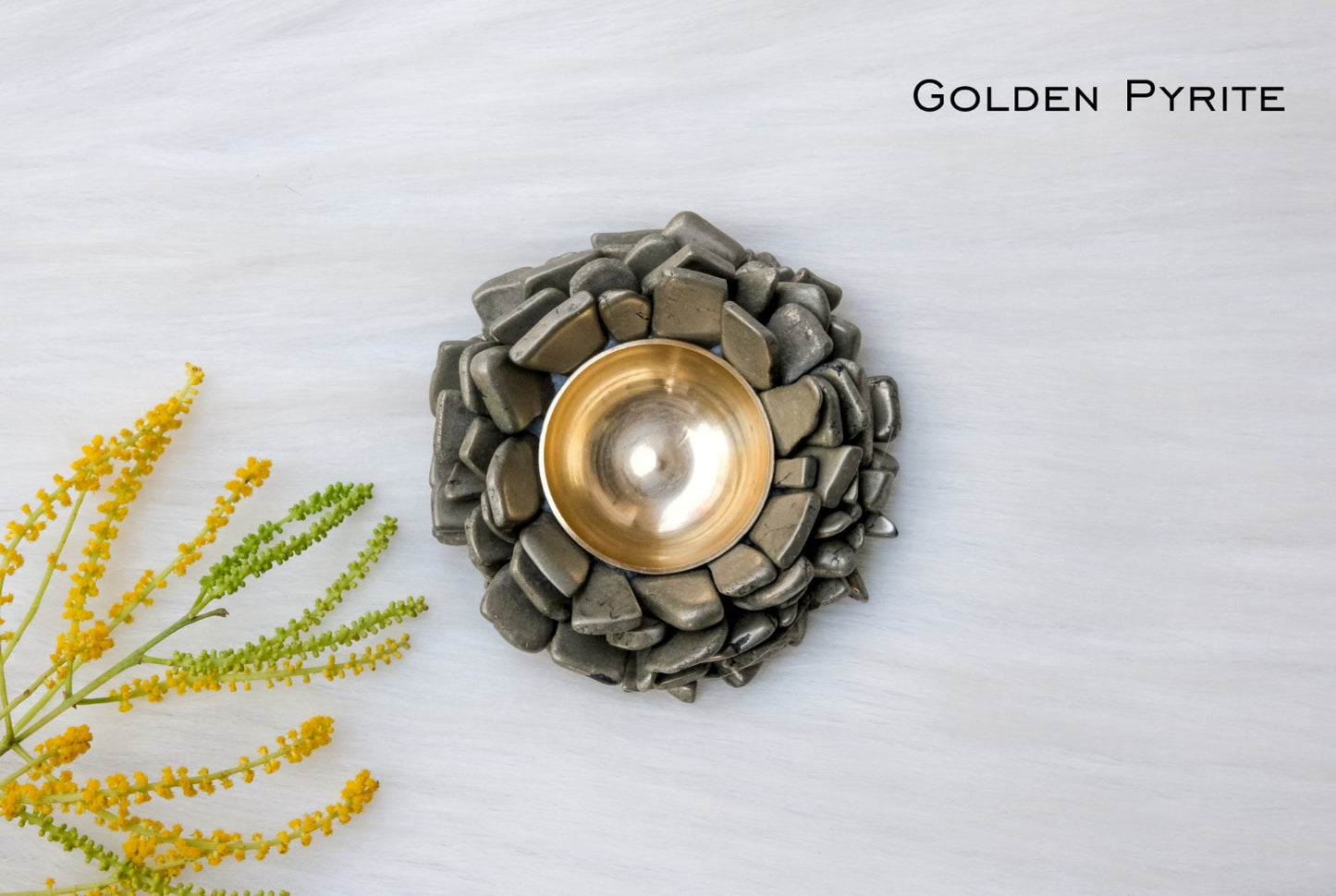 Golden Pyrite Cluster Diya - Bhakti Samagri