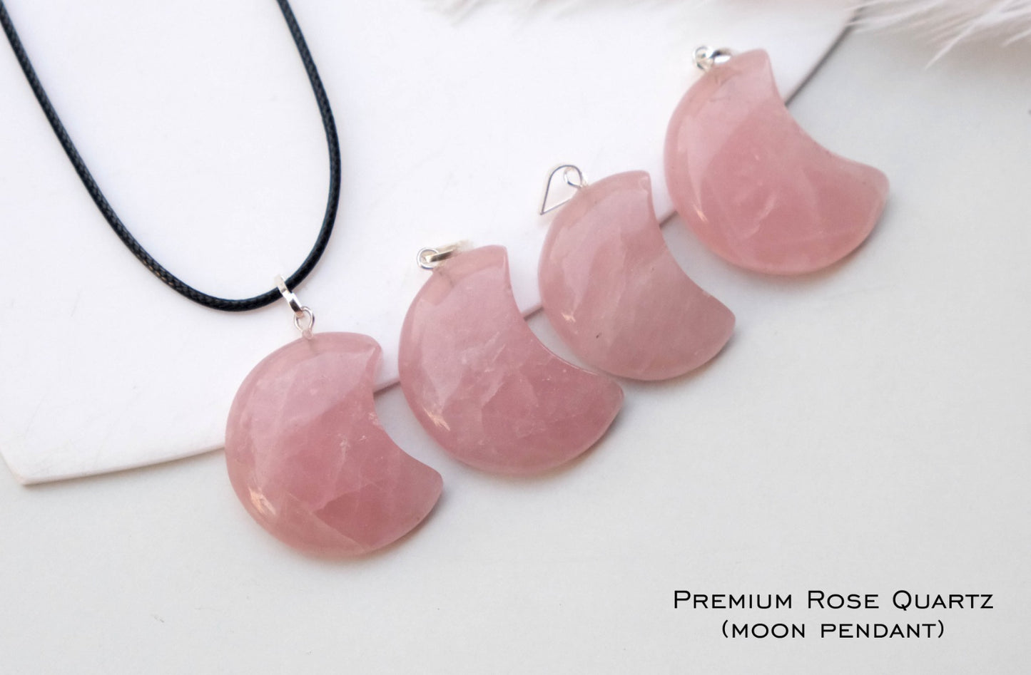 Rose Quartz Moon Pendant - Bhakti Samagri