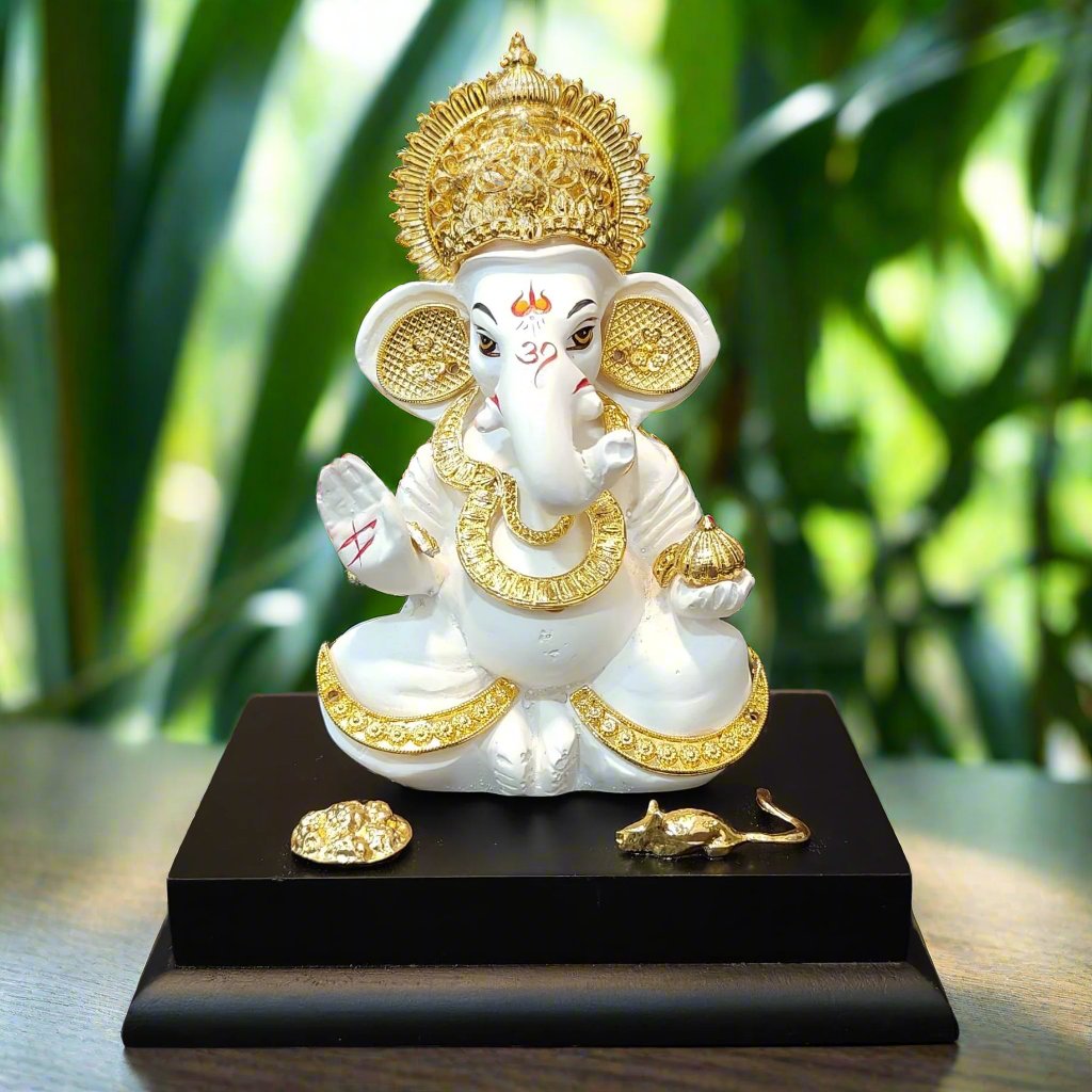 24 K Gold Plated Lord Ganesha Sitting On a Base - Bhakti Samagri