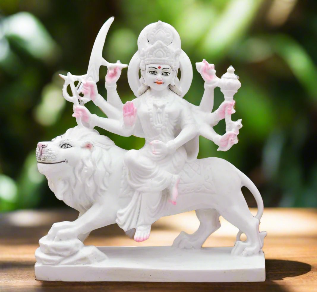 White Marble Maa Durga Idol - Bhakti Samagri
