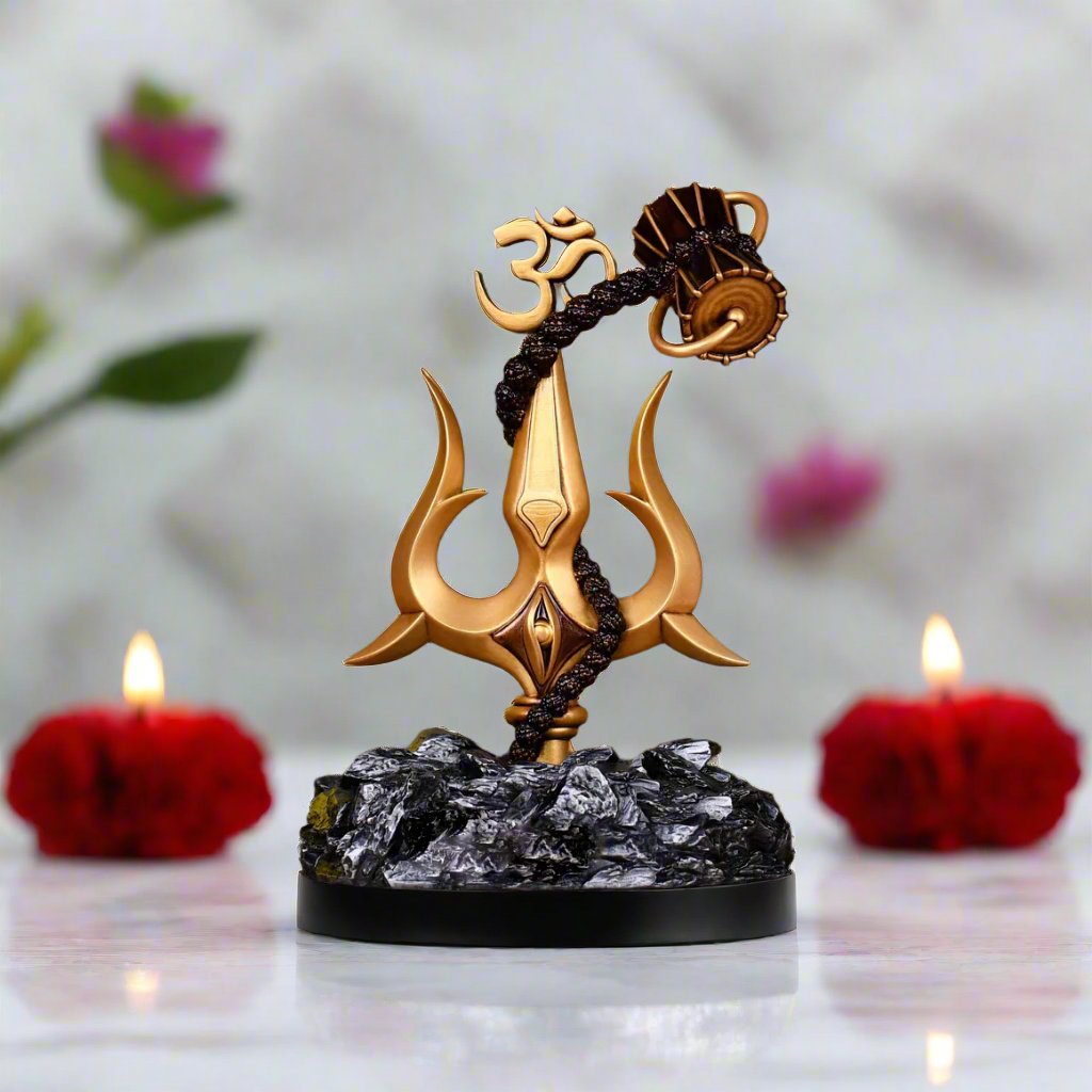 Trishul with Damru Decorative Showpiece for Car Dashboard - Bhakti Samagri