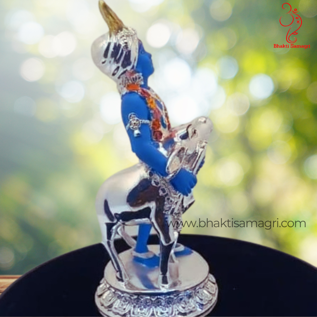 Silver-Plated Krishna Ji with Calf