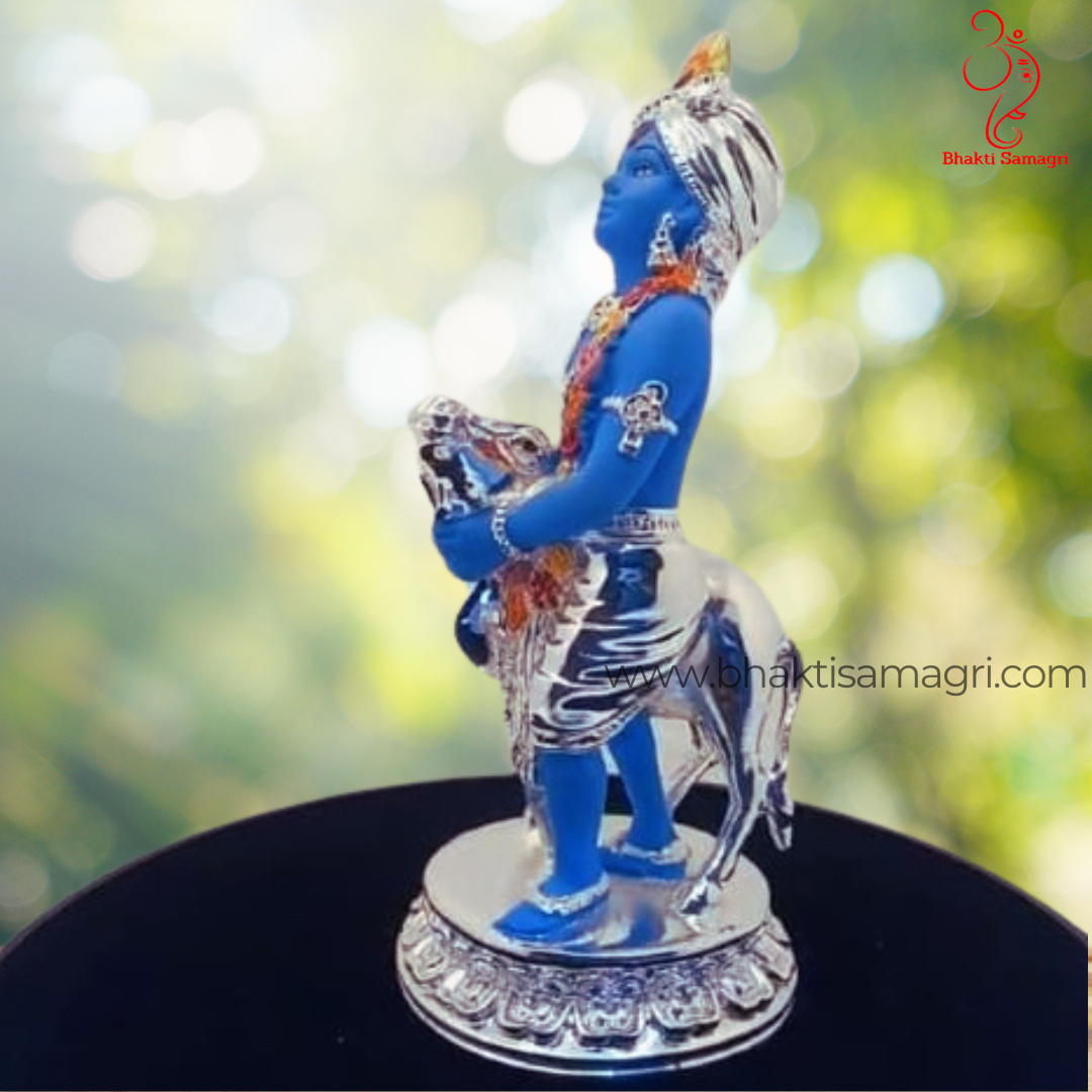 Silver-Plated Krishna Ji with Calf