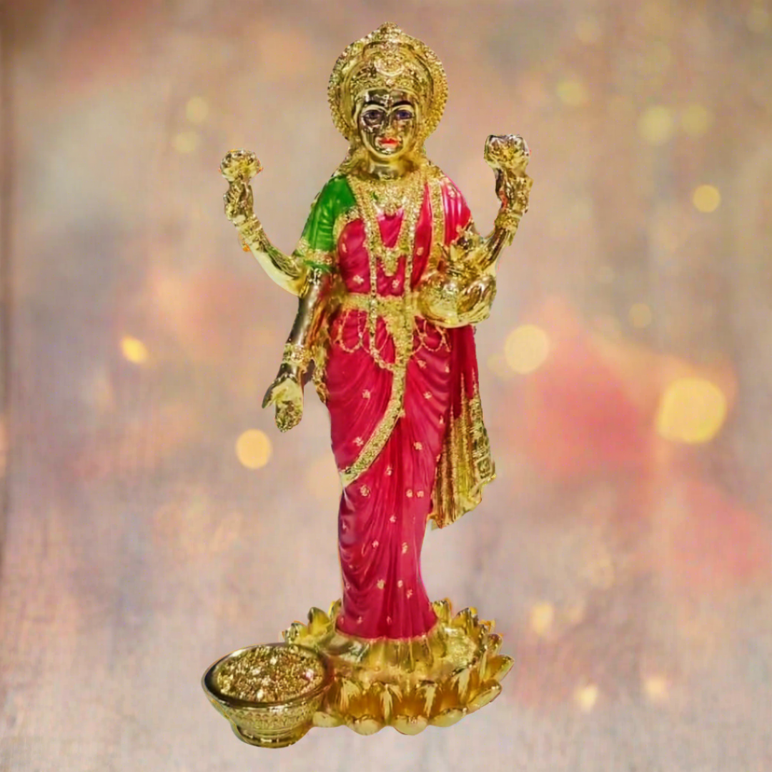 Gold Plated Standing Lakshmi Ji Murti