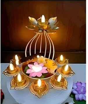 Golden Decorative Metal Diya Urli Bowl for Floating Flowers and Tea Light Candles