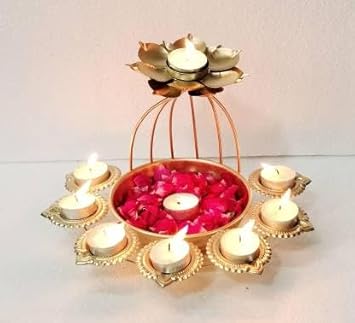 Golden Decorative Metal Diya Urli Bowl for Floating Flowers and Tea Light Candles