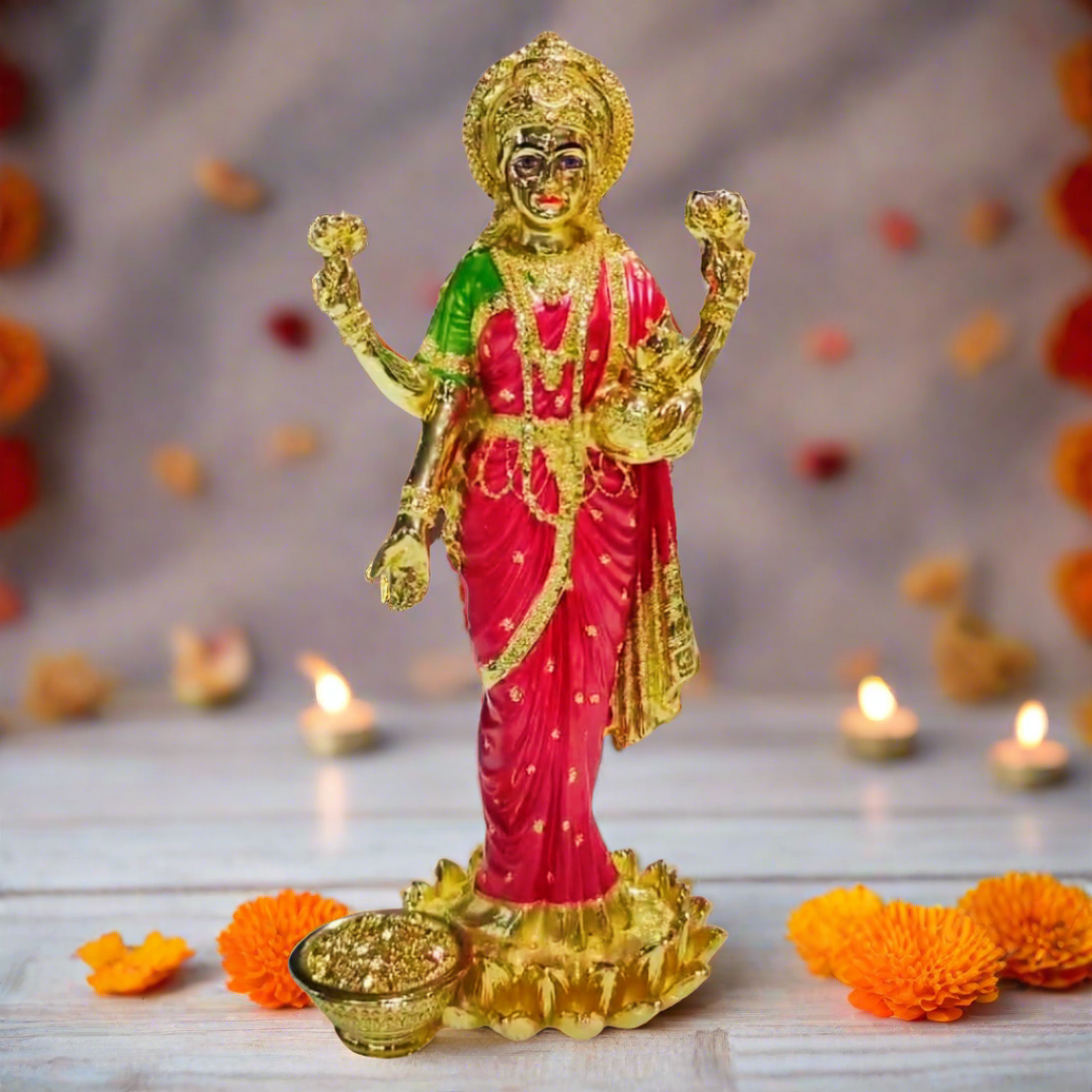 Gold Plated Standing Lakshmi Ji Murti