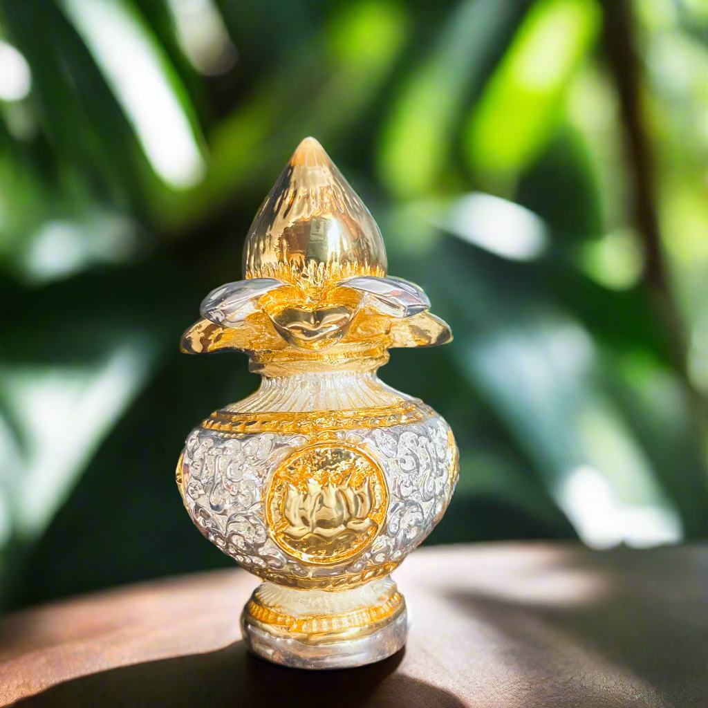 Gold & Silver Plated Nariyal Kalash for Prosperity & Abundance - Bhakti Samagri