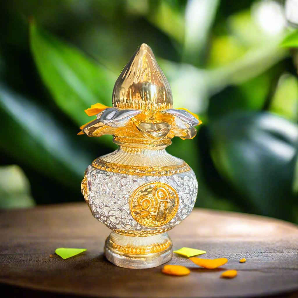 Gold & Silver Plated Nariyal Kalash for Prosperity & Abundance - Bhakti Samagri