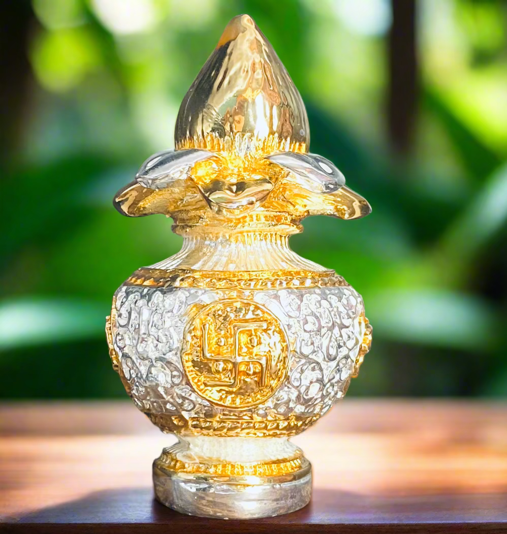 Gold & Silver Plated Nariyal Kalash for Prosperity & Abundance - Bhakti Samagri