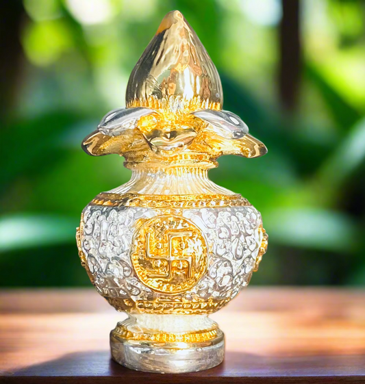 Gold & Silver Plated Nariyal Kalash for Prosperity & Abundance - Bhakti Samagri