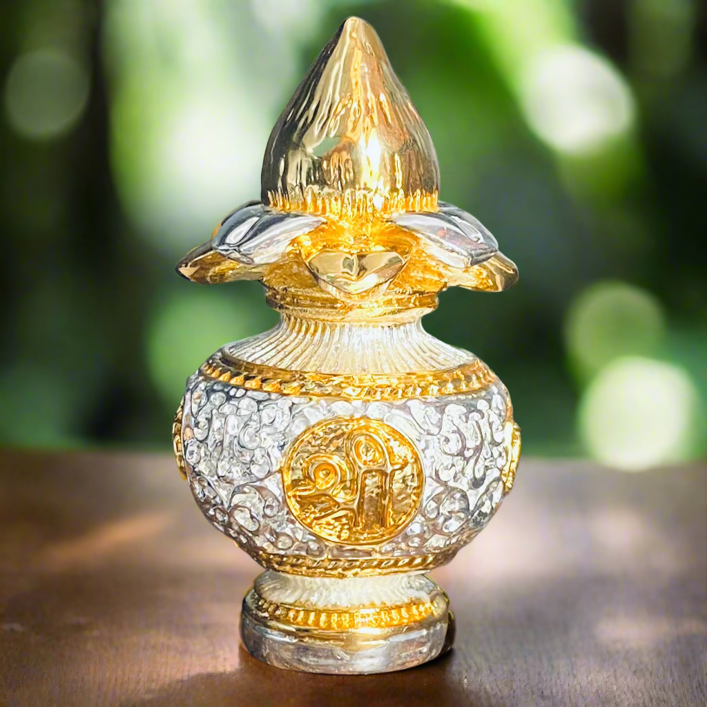 Gold & Silver Plated Nariyal Kalash for Prosperity & Abundance - Bhakti Samagri