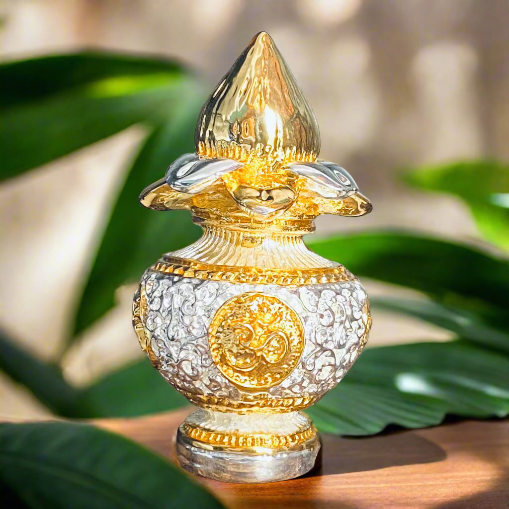 Gold & Silver Plated Nariyal Kalash for Prosperity & Abundance - Bhakti Samagri