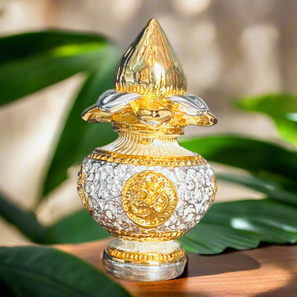 Gold & Silver Plated Nariyal Kalash for Prosperity & Abundance - Bhakti Samagri