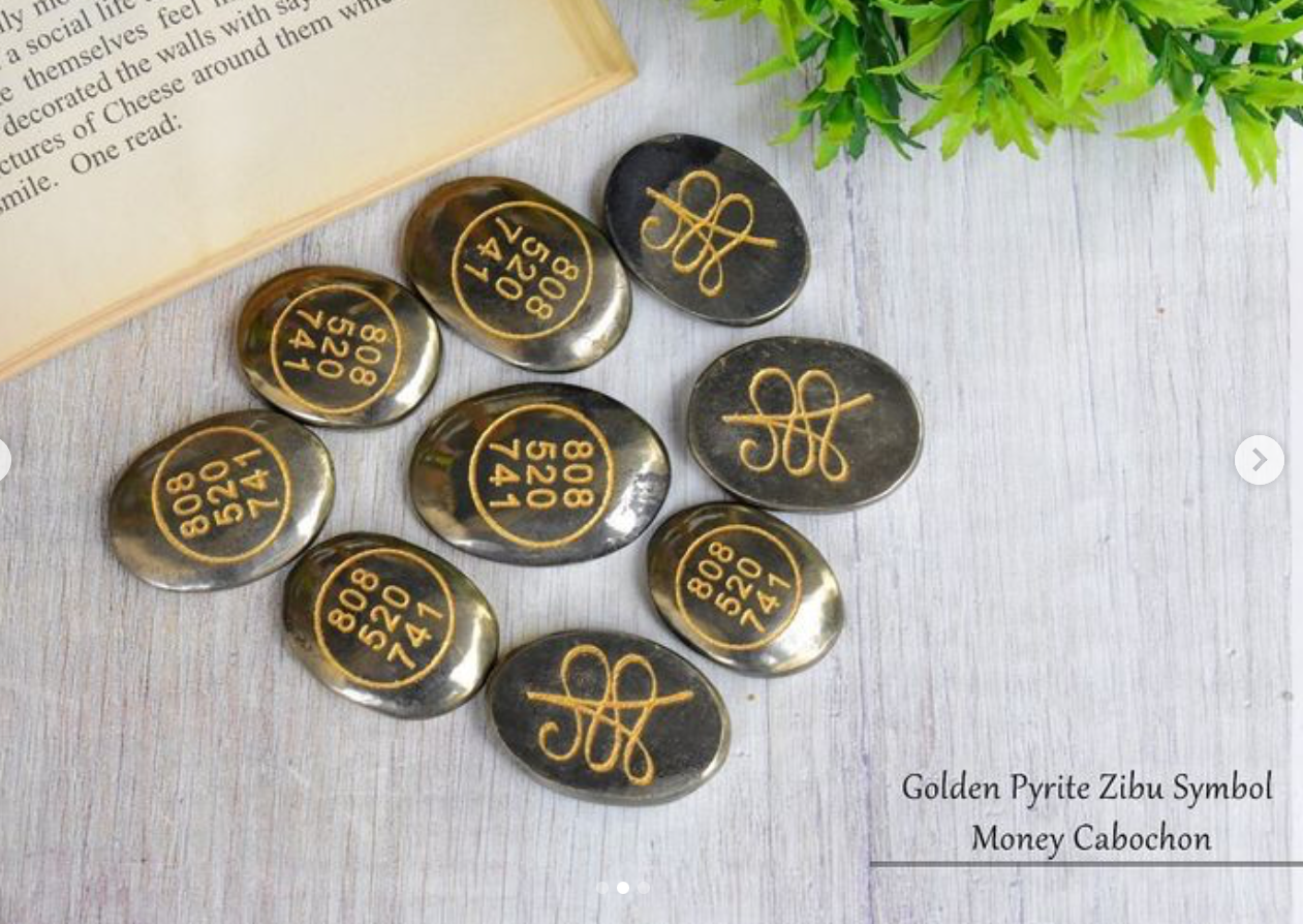 Golden Pyrite Zibu Symbol Coin Money Cabochon