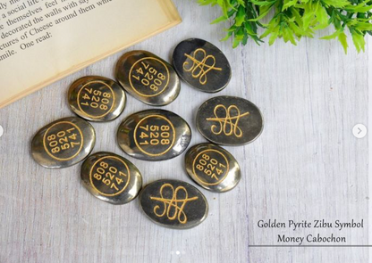 Golden Pyrite Zibu Symbol Coin Money Cabochon