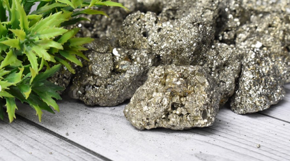 Raw Golden Pyrite Geode Stone with Stand