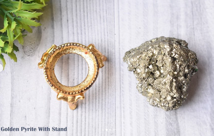 Raw Golden Pyrite Geode Stone with Stand