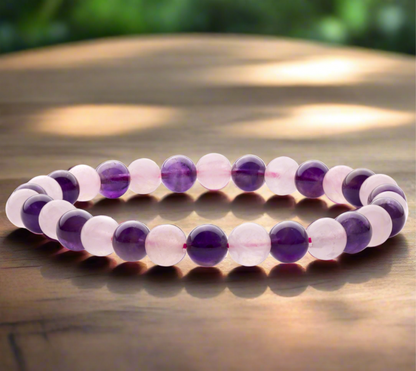 Amethyst & Rose Quartz Crystal Healing Bracelet