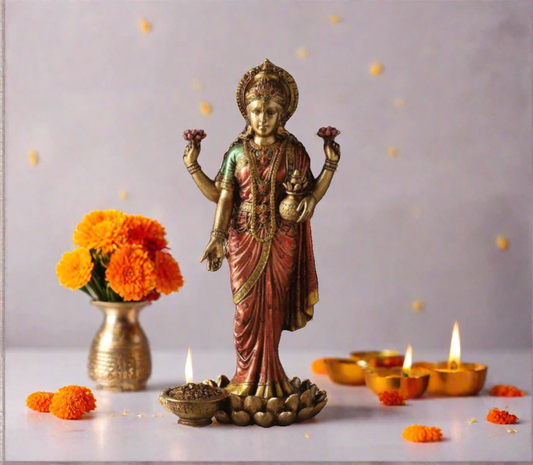 Maa Lakshmi Standing Idol with Antique/Copper Finish