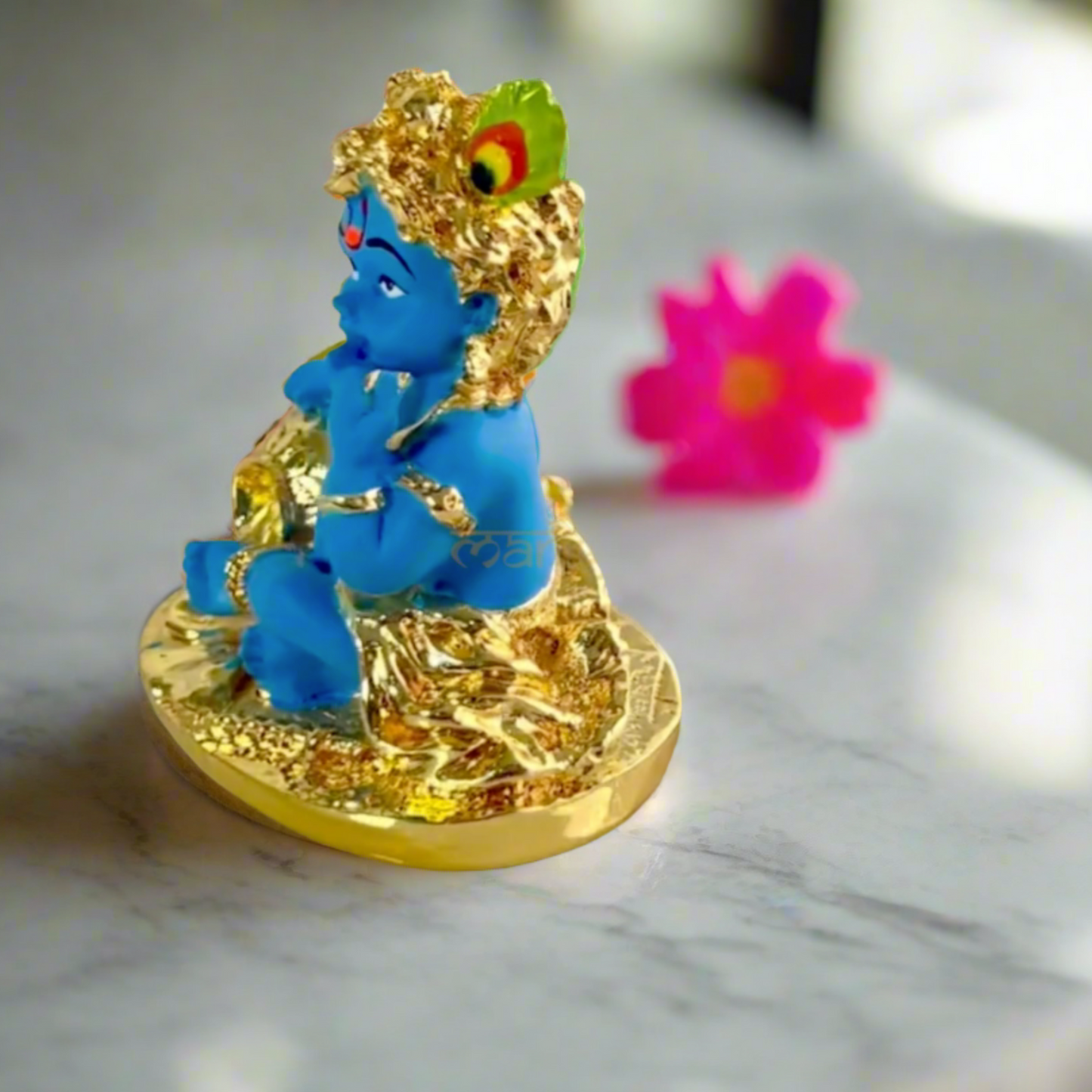 Gold Plated Laddu Gopal Krishna Eating Makhan Murti