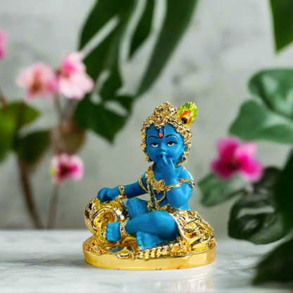 Gold Plated Laddu Gopal Krishna Eating Makhan Murti