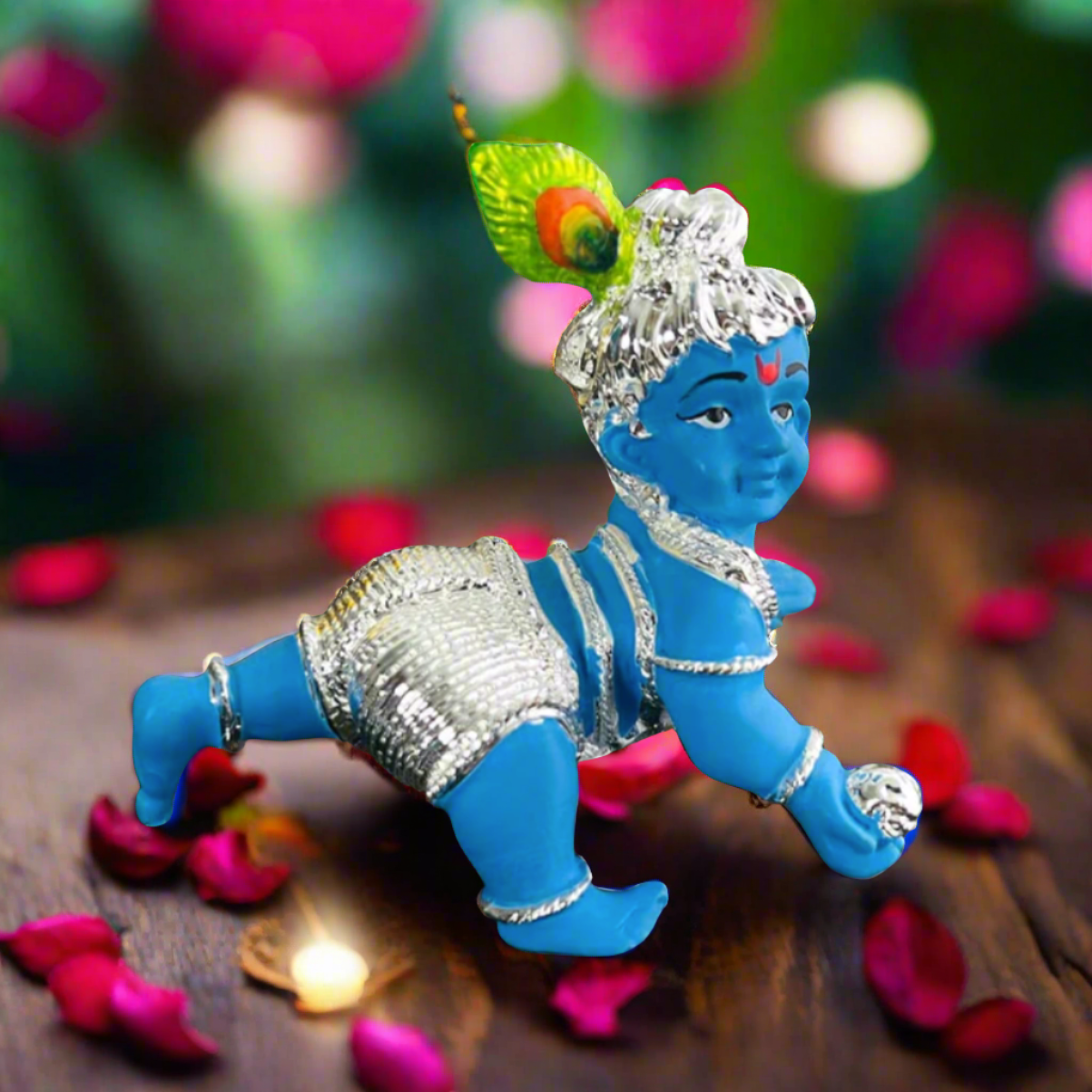 Silver Plated Crawling Cute Laddu Gopal Murti