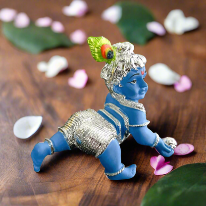 Silver Plated Crawling Cute Laddu Gopal Murti